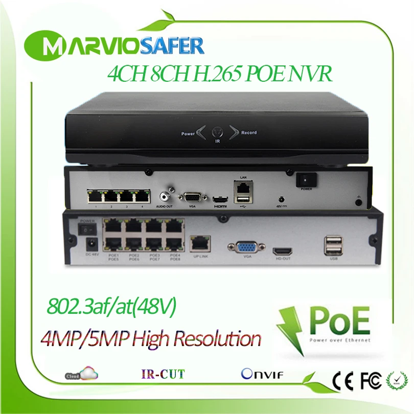 H. 265/H. 264, 4ch int/8ch 4 kanala 5MP POE NVR CCTV Mrežni Video Snimač Nema potrebe Poe switch P2P Besplatni P2P Daljinsko Gledanje