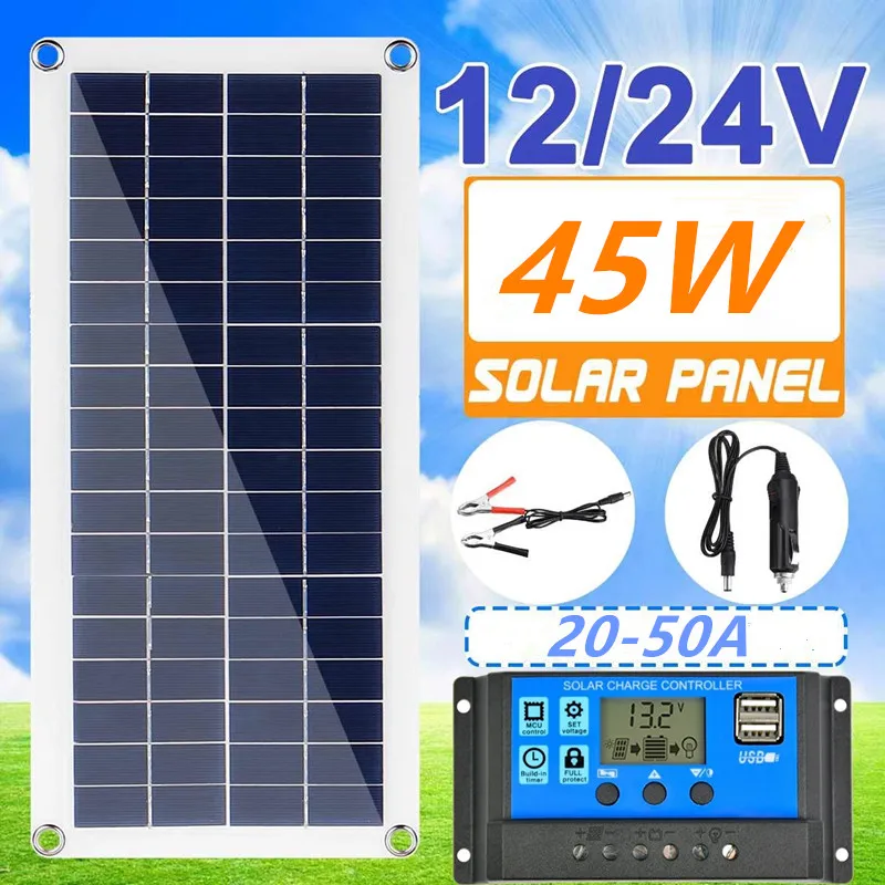 45 W Set Solarnih Panela Zajedno 18 U 24 U USB Kontroler 50A Solarni paneli za Vozila Jahte RV Brod Mobilni Telefon Punjač