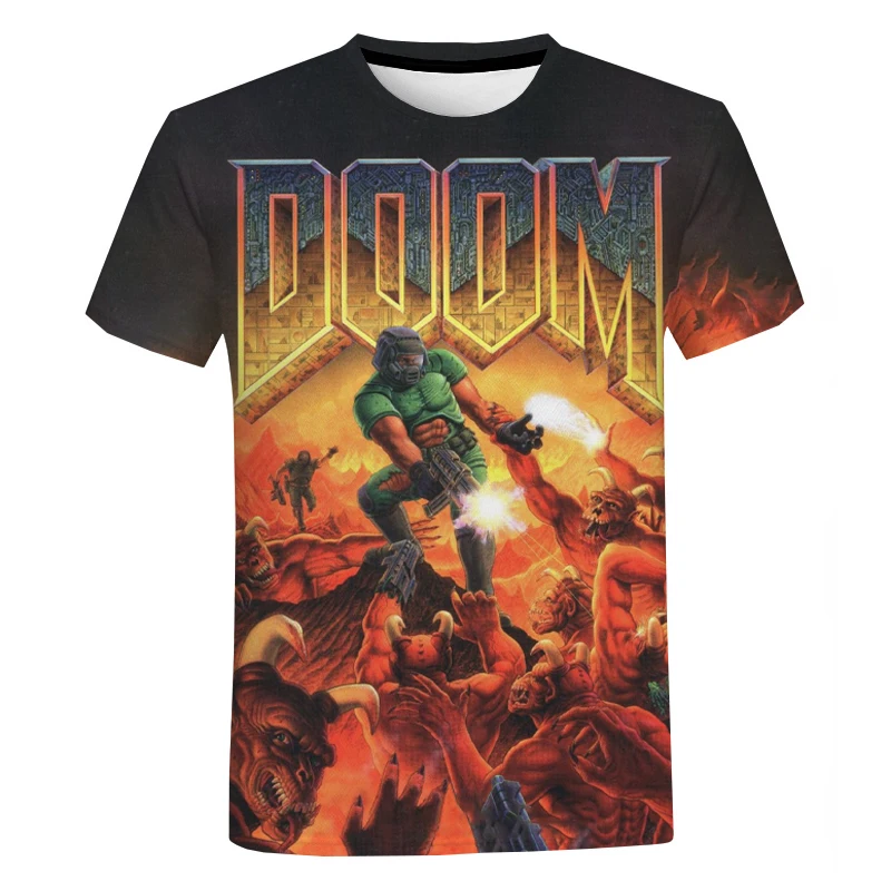 Majica sa 3D ispis Doom, Vruće Igre, Vanjski odjeća, Strme Svakodnevne Modne Unisex Majice s Okruglog izreza, Uličnu odjeću u stilu харадзюку, Majice оверсайз