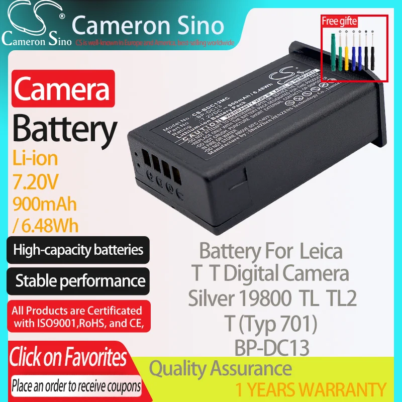 CameronSino Baterija za digitalni fotoaparat Leica T T Srebrna 19800 T (Tip 701) TL TL2 pogodan za fotoaparat Leica BP-DC13 baterija 900 mah 7,20 U