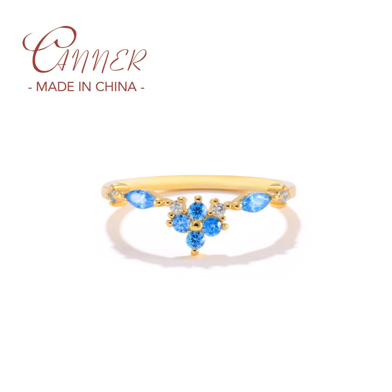 CANNER Zaručnički Prsten od 925 Sterling Srebra Romantični Plavi Kristal Korejski INS Anillos Prsten na Prst za Žene Nakit za Valentinovo