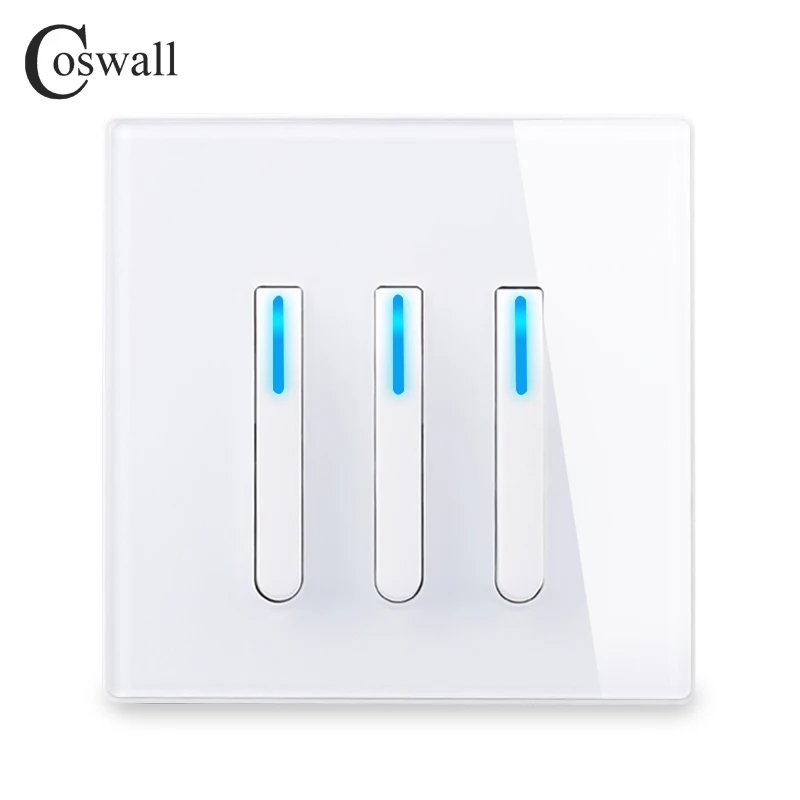 COSWALL 1/2/3/4 Gang 1/2 Način Klavir Ključ Dizajn za Uključivanje/Isključivanje Zidni Prekidač Svjetla Svjetla Podataka CAT6 HDMI USB Punjenje Staklena Ploča Bijela