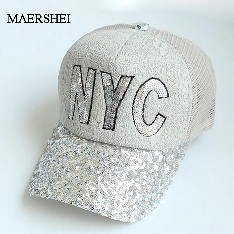 MAERSHEI/ Godišnje žene kapu s Čipkastim šljokicama, svakodnevni Kapu s Natpisom NYC, Podesiva Modna Kapa za djevojčice