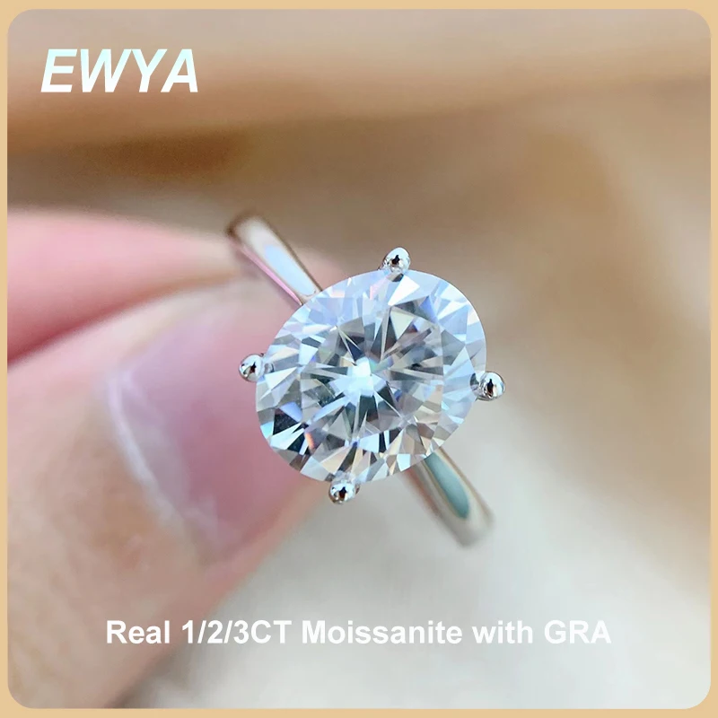 EWYA 100% Trenutno se nalazi Prsten sa Dijamantom od муассанита Ovalnog Rez 1/2/3CT, Prsten za Žene, S925, čisto (eng. sterling) Srebra, Vjenčano Prstenje Dijamant angažman prsten, Vjenčani Prsten