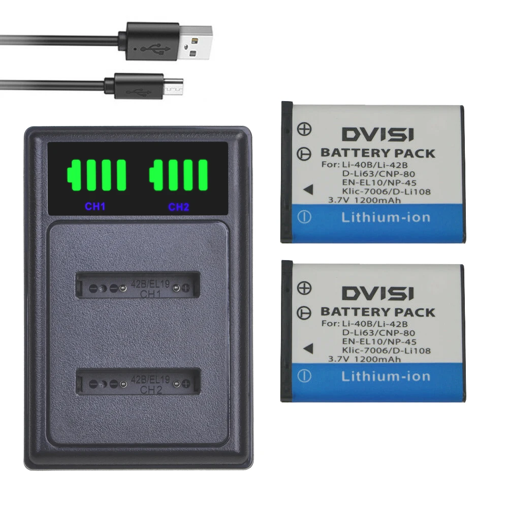 DVISI Li-40B Li 40B 42B Zamjenjiva Baterija sa Dual USB LCD zaslonom punjač za Nikon EN-EL10 D-Li63 D-Li108 NP-80 CNP80 KLIC-7006 np-45